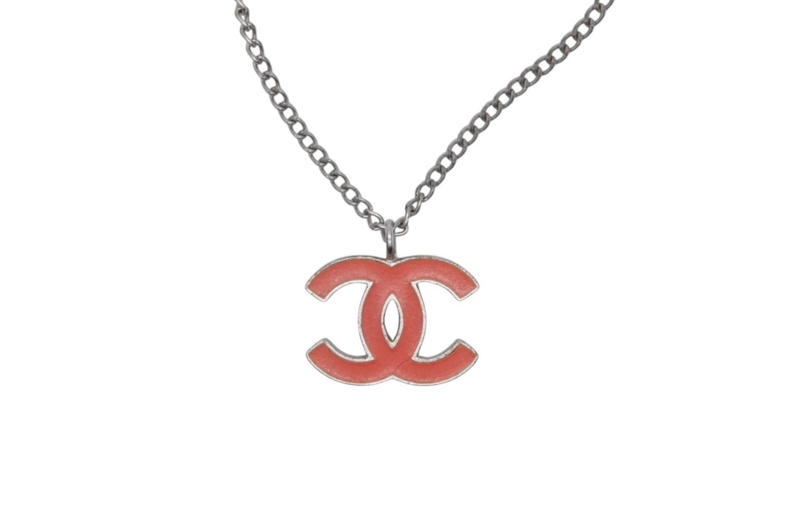 Chanel CC Logo Necklace Silver Orange Metal — view 2