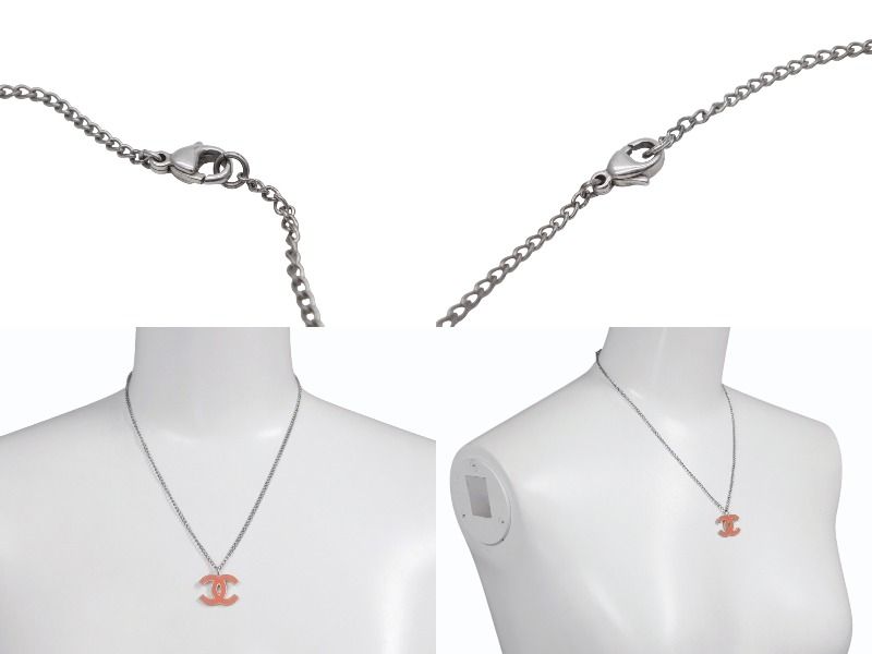 Chanel CC Logo Necklace Silver Orange Metal — view 7