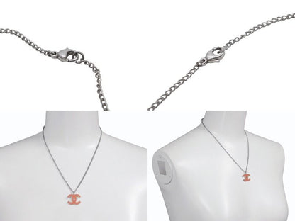 Chanel CC Logo Necklace Silver Orange Metal — view 7