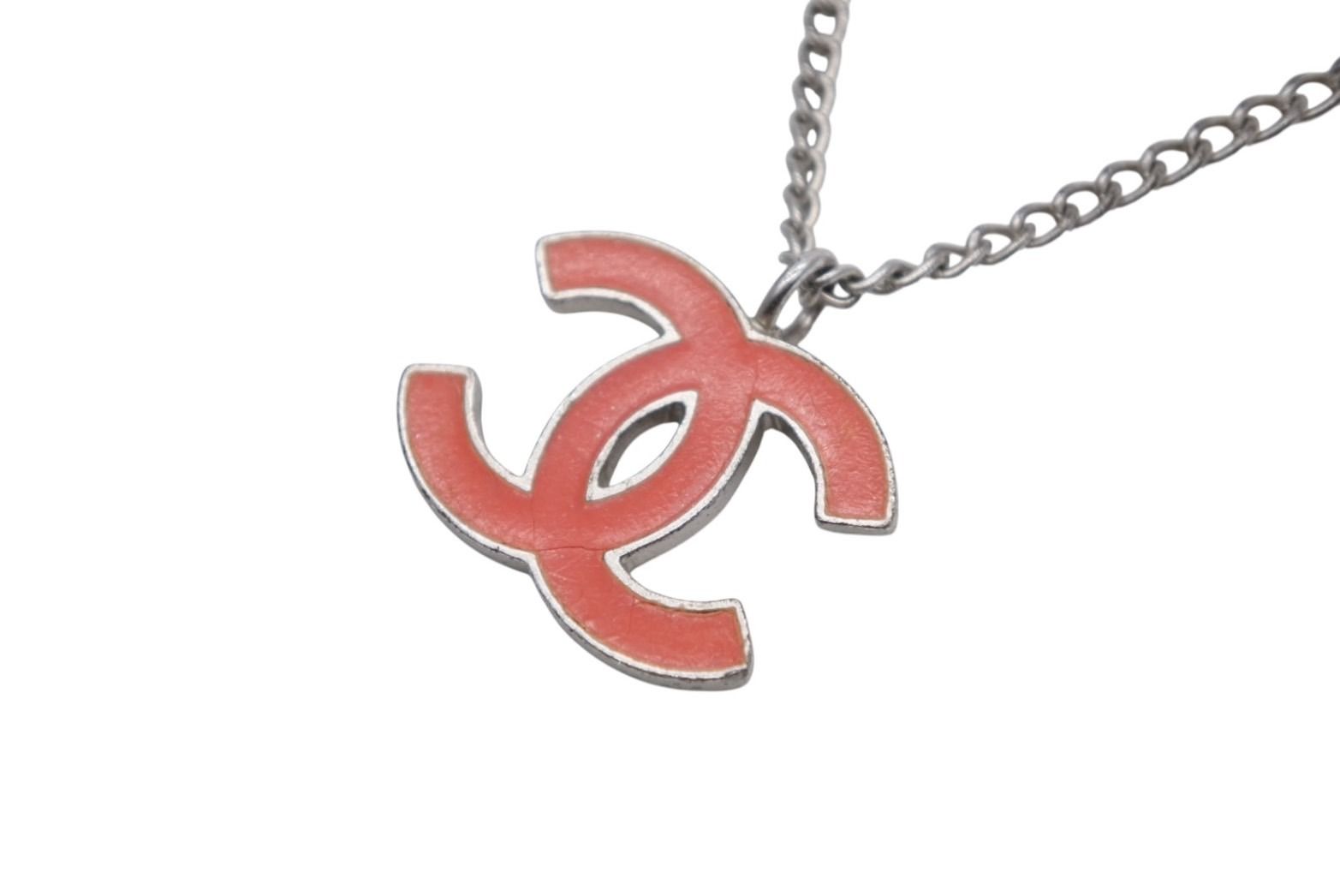 Chanel CC Logo Necklace Silver Orange Metal — view 4