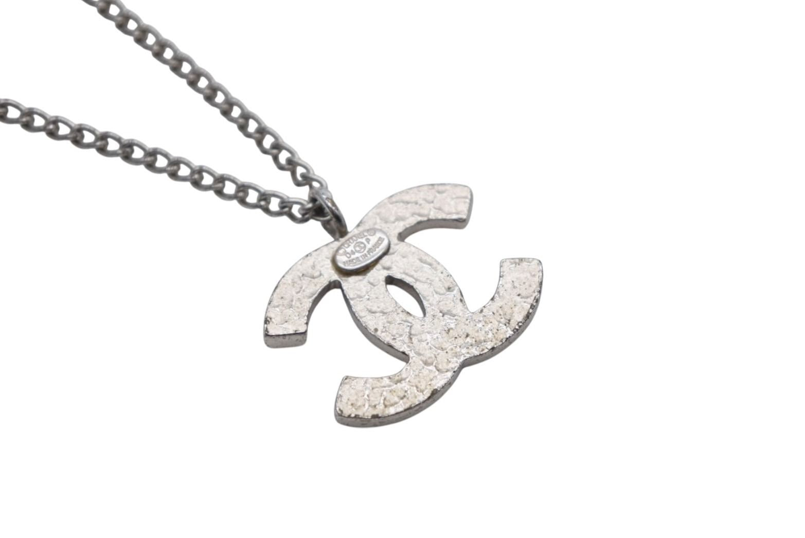 Chanel CC Logo Necklace Silver Orange Metal — view 6