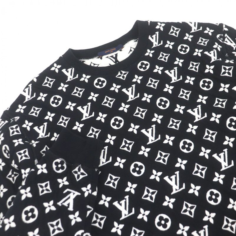 Louis Vuitton 20 SS Monogram Jacquard Crew Neck Sweatshirt Black White XS