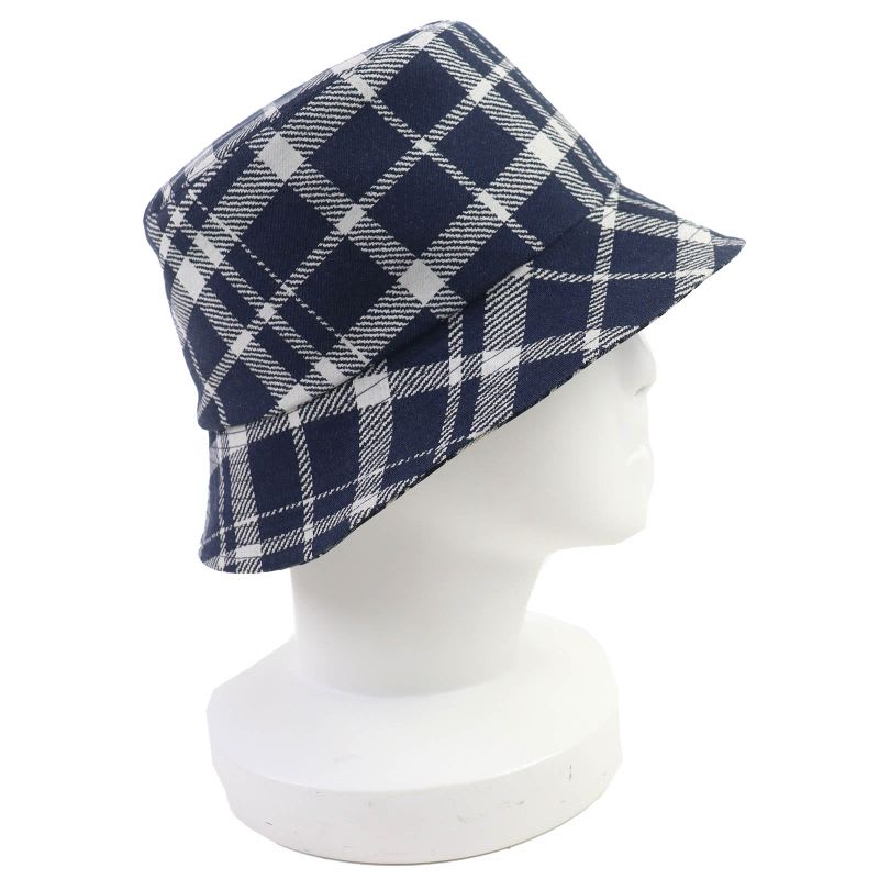 Dior Homme 14 Che923 I134 Cotton Oblique Plaid Reversible Bucket Hat Navy 58