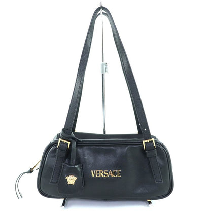 美品◇versace ヴェルサーチ 1015792 ヴェルサーチェ タグ ナッパ ボウリング バッグ メデューサチャーム付き レザー ハンドバッグ ブラック