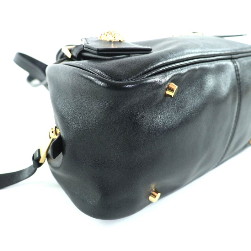 美品◇versace ヴェルサーチ 1015792 ヴェルサーチェ タグ ナッパ ボウリング バッグ メデューサチャーム付き レザー ハンドバッグ ブラック