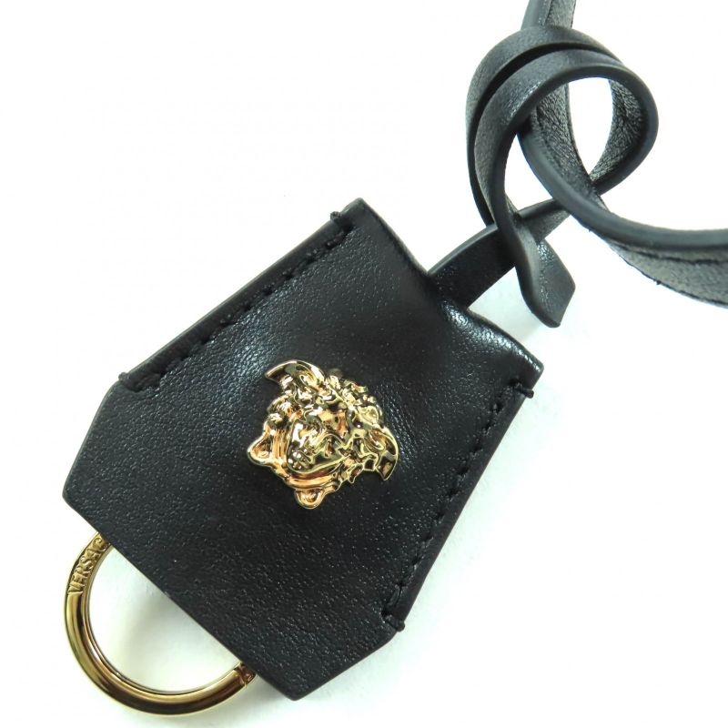 美品◇versace ヴェルサーチ 1015792 ヴェルサーチェ タグ ナッパ ボウリング バッグ メデューサチャーム付き レザー ハンドバッグ ブラック