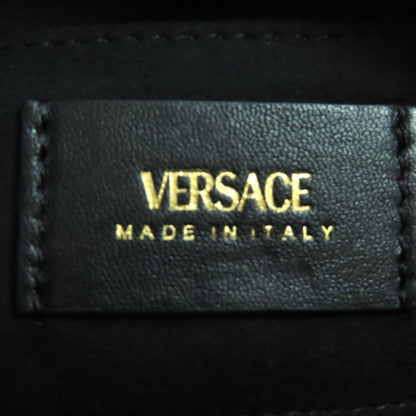 美品◇versace ヴェルサーチ 1015792 ヴェルサーチェ タグ ナッパ ボウリング バッグ メデューサチャーム付き レザー ハンドバッグ ブラック