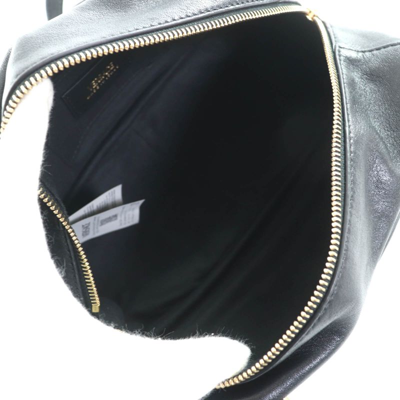 美品◇versace ヴェルサーチ 1015792 ヴェルサーチェ タグ ナッパ ボウリング バッグ メデューサチャーム付き レザー ハンドバッグ ブラック