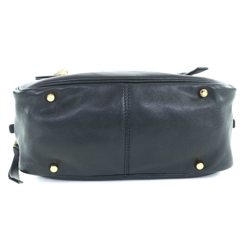 美品◇versace ヴェルサーチ 1015792 ヴェルサーチェ タグ ナッパ ボウリング バッグ メデューサチャーム付き レザー ハンドバッグ ブラック