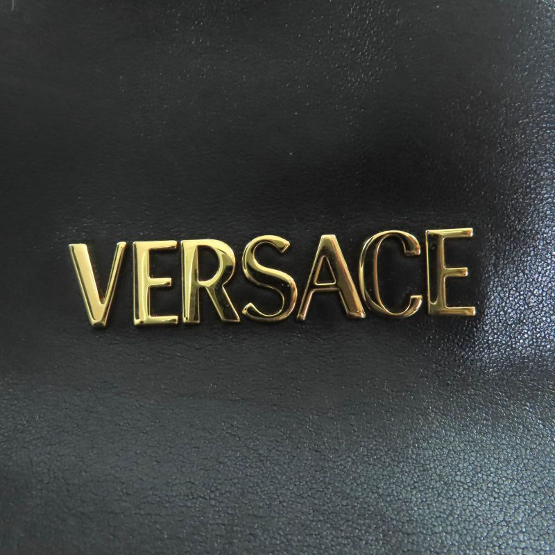 美品◇versace ヴェルサーチ 1015792 ヴェルサーチェ タグ ナッパ ボウリング バッグ メデューサチャーム付き レザー ハンドバッグ ブラック
