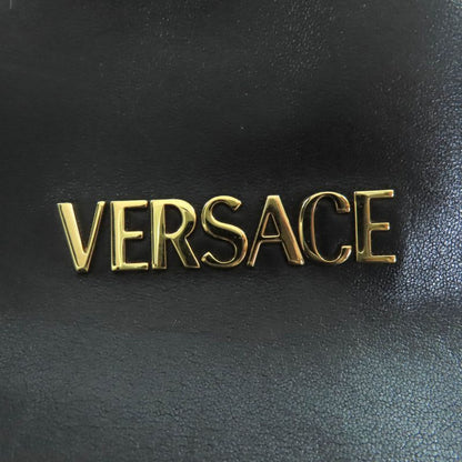 美品◇versace ヴェルサーチ 1015792 ヴェルサーチェ タグ ナッパ ボウリング バッグ メデューサチャーム付き レザー ハンドバッグ ブラック