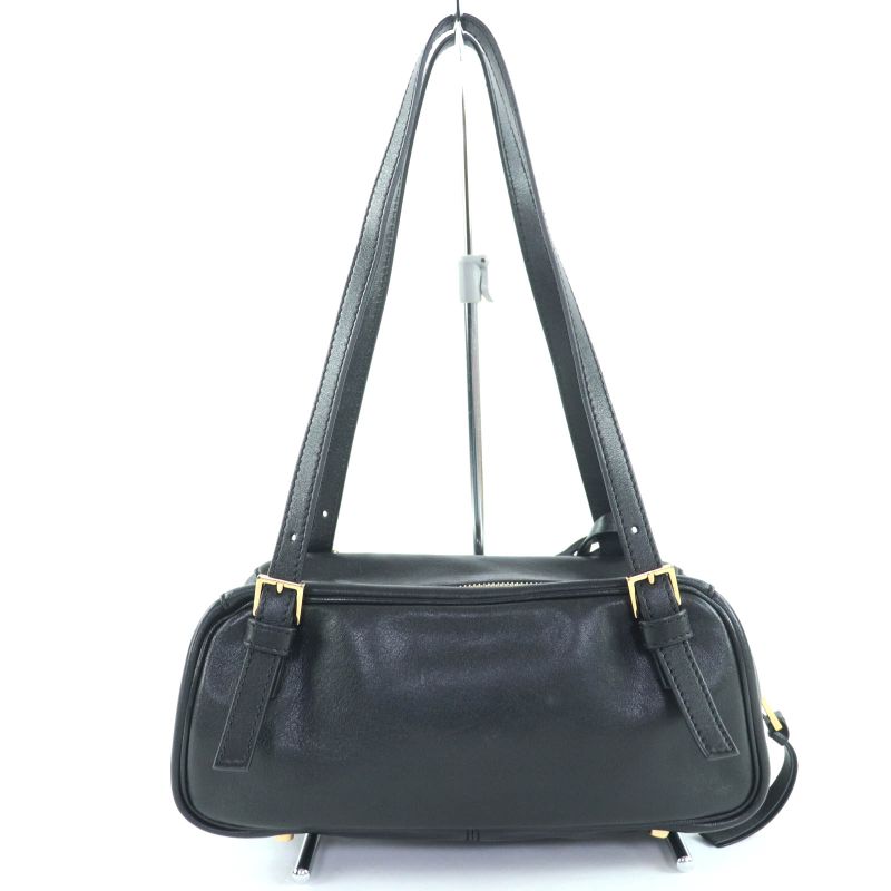 美品◇versace ヴェルサーチ 1015792 ヴェルサーチェ タグ ナッパ ボウリング バッグ メデューサチャーム付き レザー ハンドバッグ ブラック