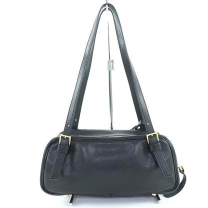 美品◇versace ヴェルサーチ 1015792 ヴェルサーチェ タグ ナッパ ボウリング バッグ メデューサチャーム付き レザー ハンドバッグ ブラック