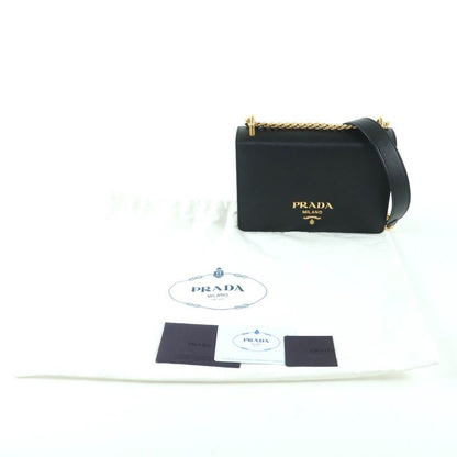 Prada 1 Bd133 Saffiano Leather Mini Bag Metal Logo Chain Shoulder Black
