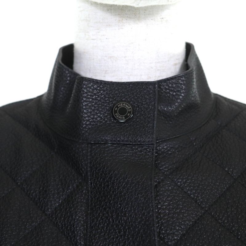 Hermes 2023 3 H1207 D1 Deerskin Leather Jacket With Serie Button Black 36