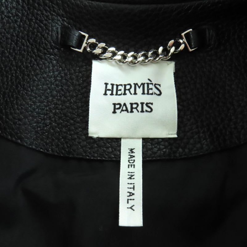 Hermes 2023 3 H1207 D1 Deerskin Leather Jacket With Serie Button Black 36