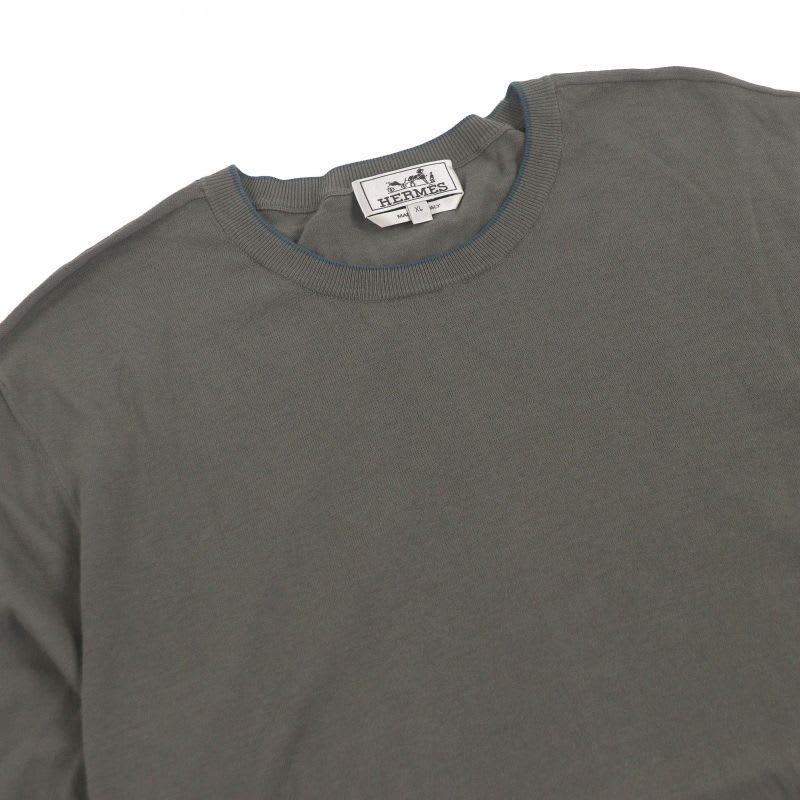Hermes 21 SS 100% Cotton Sleeve Docking Design Crew Neck Short Knit
