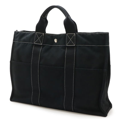 Hermes Deauville MM Tote Bag Large Handbag Canvas Black Silver Hardware