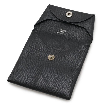 Hermes Bastia Coin Case Purse Vaux Epson Leather Black Silver Hardware