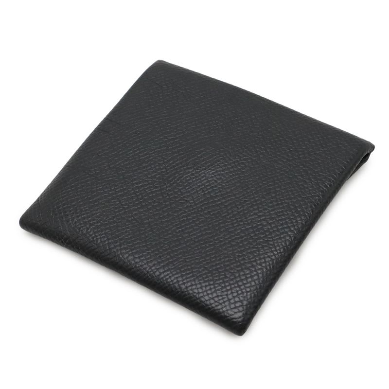 Hermes Bastia Coin Case Purse Vaux Epson Leather Black Silver Hardware