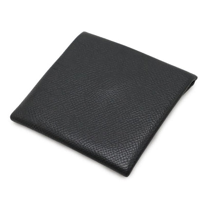 Hermes Bastia Coin Case Purse Vaux Epson Leather Black Silver Hardware