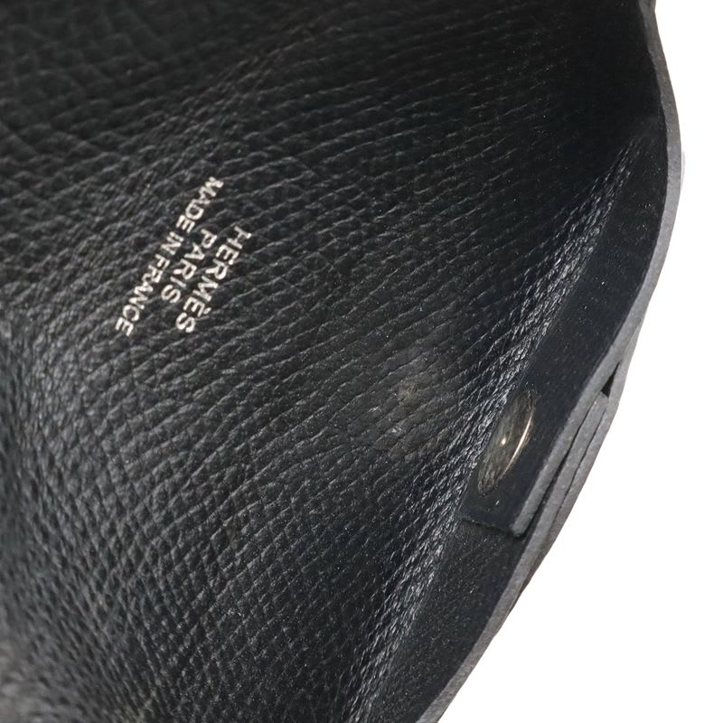 Hermes Bastia Coin Case Purse Vaux Epson Leather Black Silver Hardware