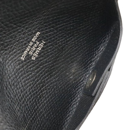 Hermes Bastia Coin Case Purse Vaux Epson Leather Black Silver Hardware