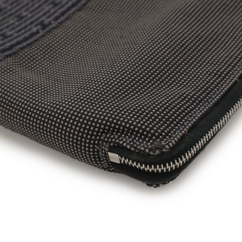 Hermes Her Line Perth GM Round Zipper Long Wallet Passport Case Canvas Gray