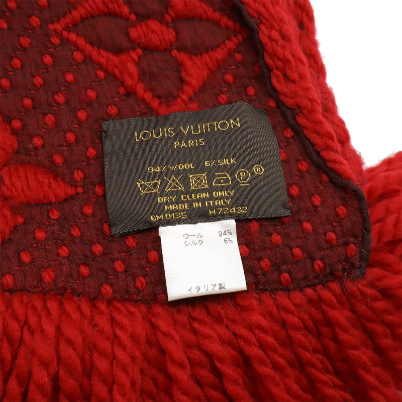 Louis Vuitton Echarpe Logomania Muffler 94% Wool 6% Silk Ruby Red Scarf