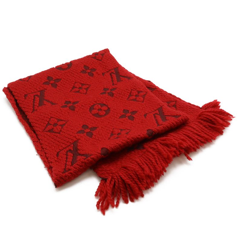 Louis Vuitton Echarpe Logomania Muffler 94% Wool 6% Silk Ruby Red Scarf