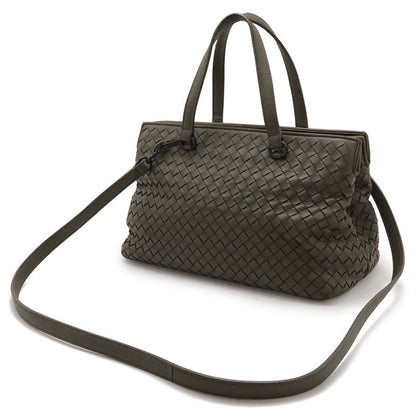 Bottega Veneta Intrecciato Handbag 2-Way Shoulder Bag Leather Khaki