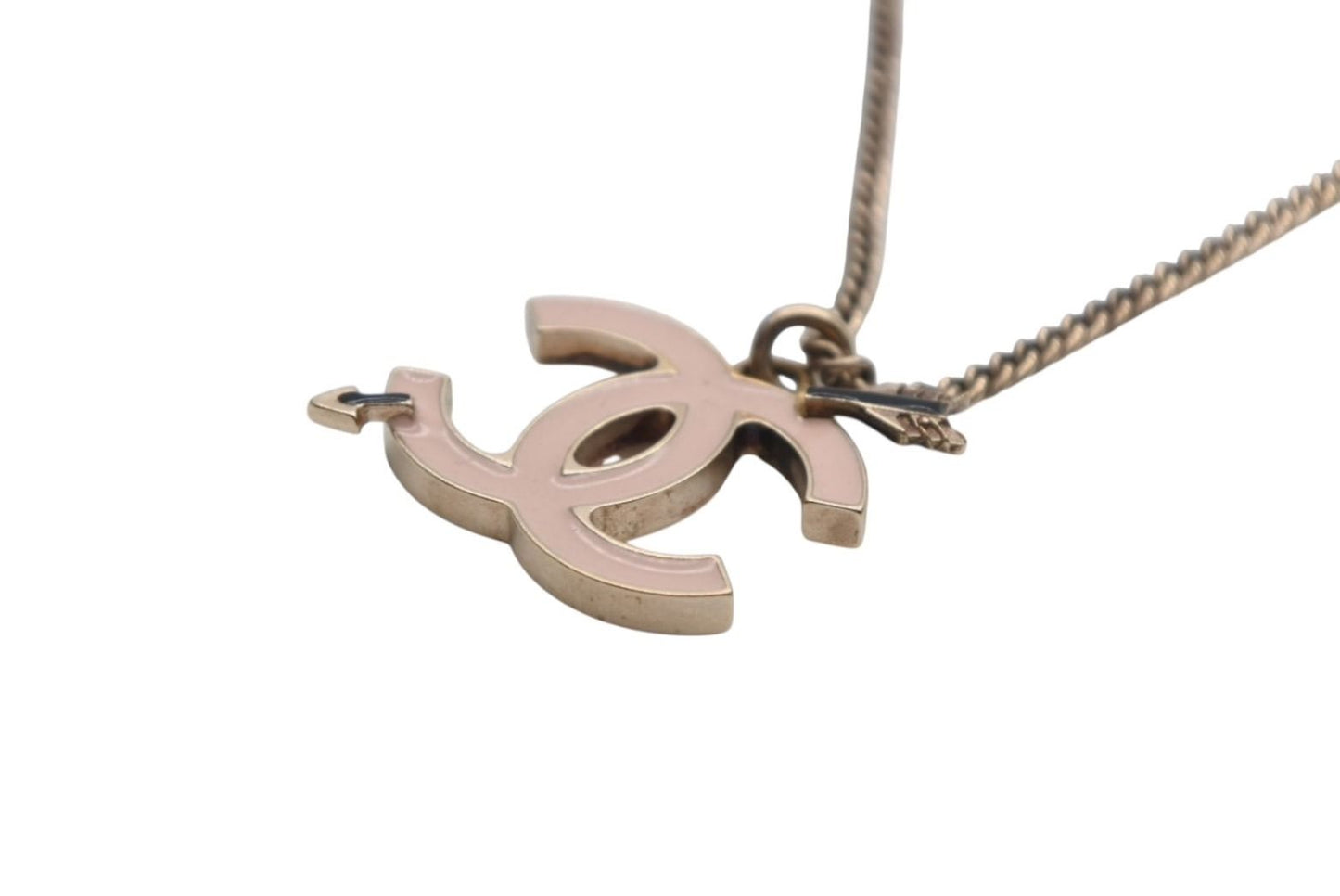 Chanel CC Logo Necklace 10 Gold Pink Metal — view 4