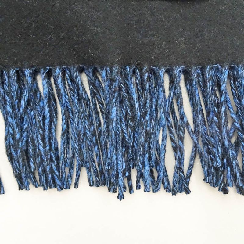 Hermes Muffler - Shawl Blue - Black 100% Cashmere Large Size Made In