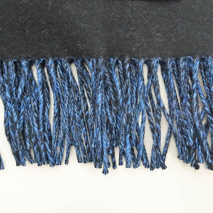 Hermes Muffler - Shawl Blue - Black 100% Cashmere Large Size Made In