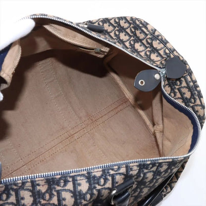 Christian Dior Trotter Leather Canvas Boston Bag Business Travel Tote Navy