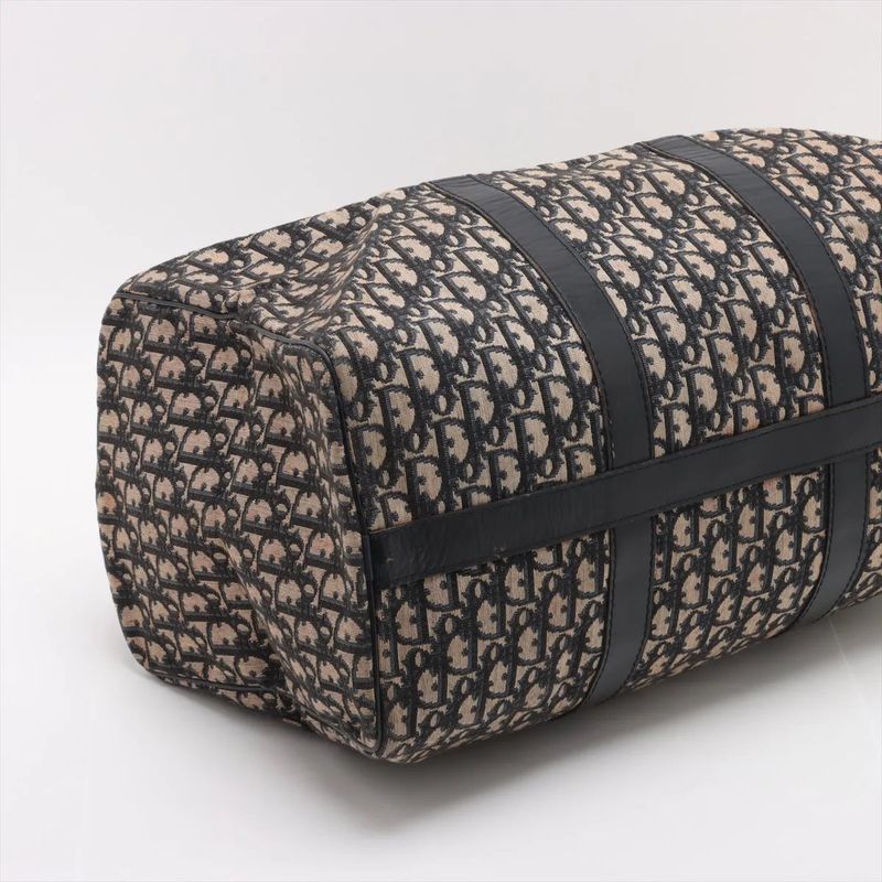 Christian Dior Trotter Leather Canvas Boston Bag Business Travel Tote Navy