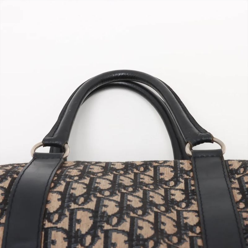 Christian Dior Trotter Leather Canvas Boston Bag Business Travel Tote Navy