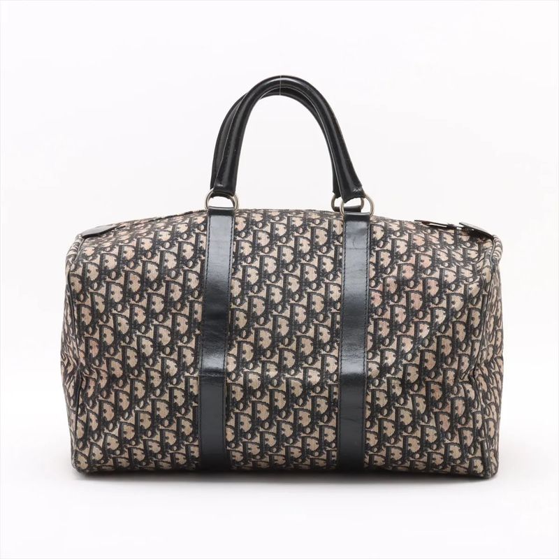 Christian Dior Trotter Leather Canvas Boston Bag Business Travel Tote Navy