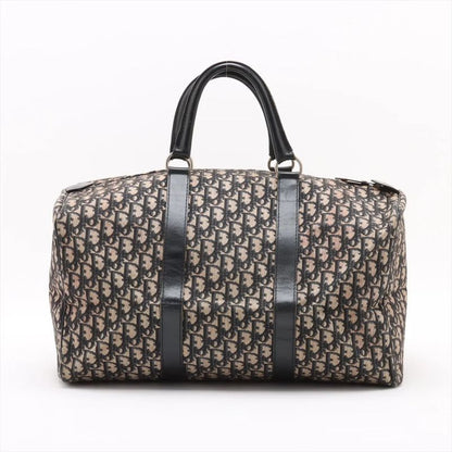 Christian Dior Trotter Leather Canvas Boston Bag Business Travel Tote Navy