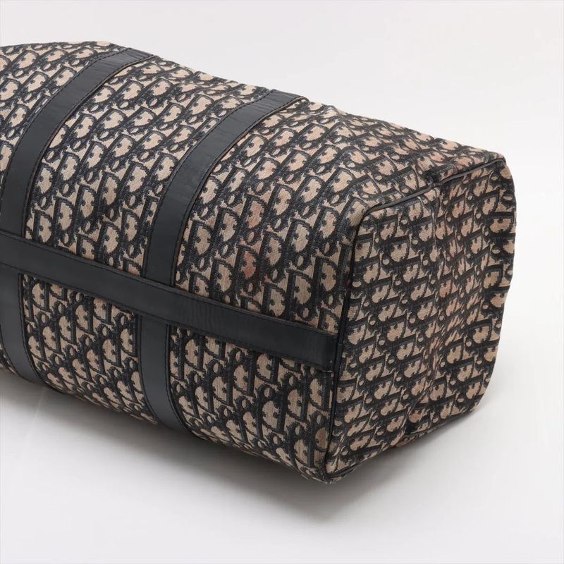 Christian Dior Trotter Leather Canvas Boston Bag Business Travel Tote Navy