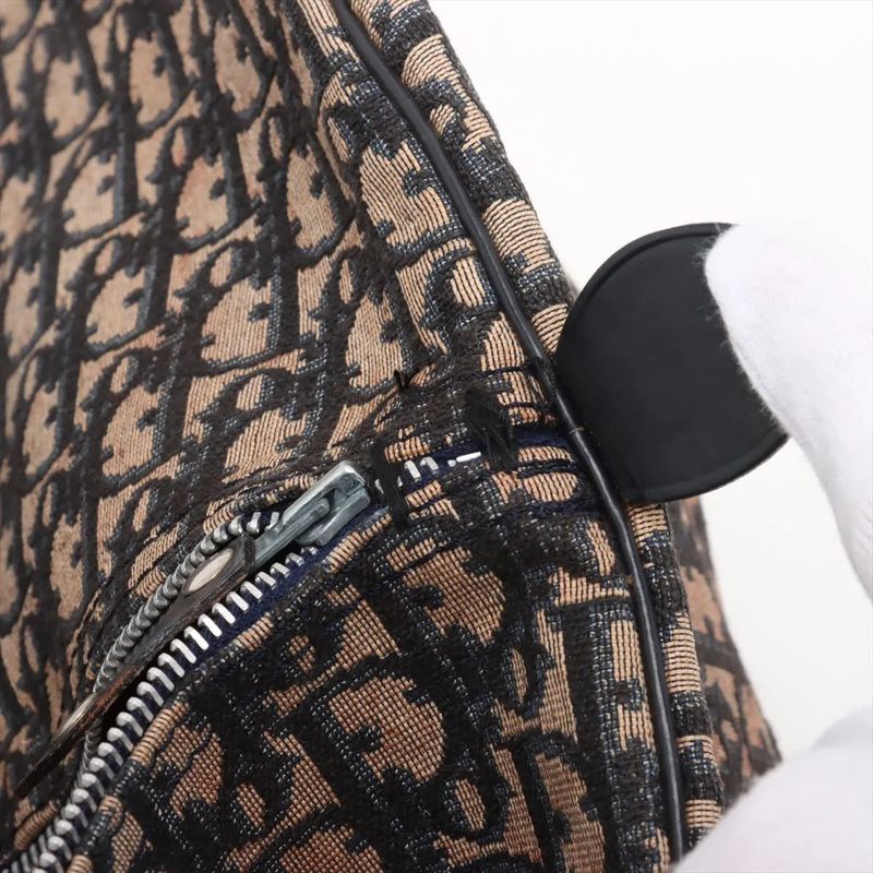 Christian Dior Trotter Leather Canvas Boston Bag Business Travel Tote Navy