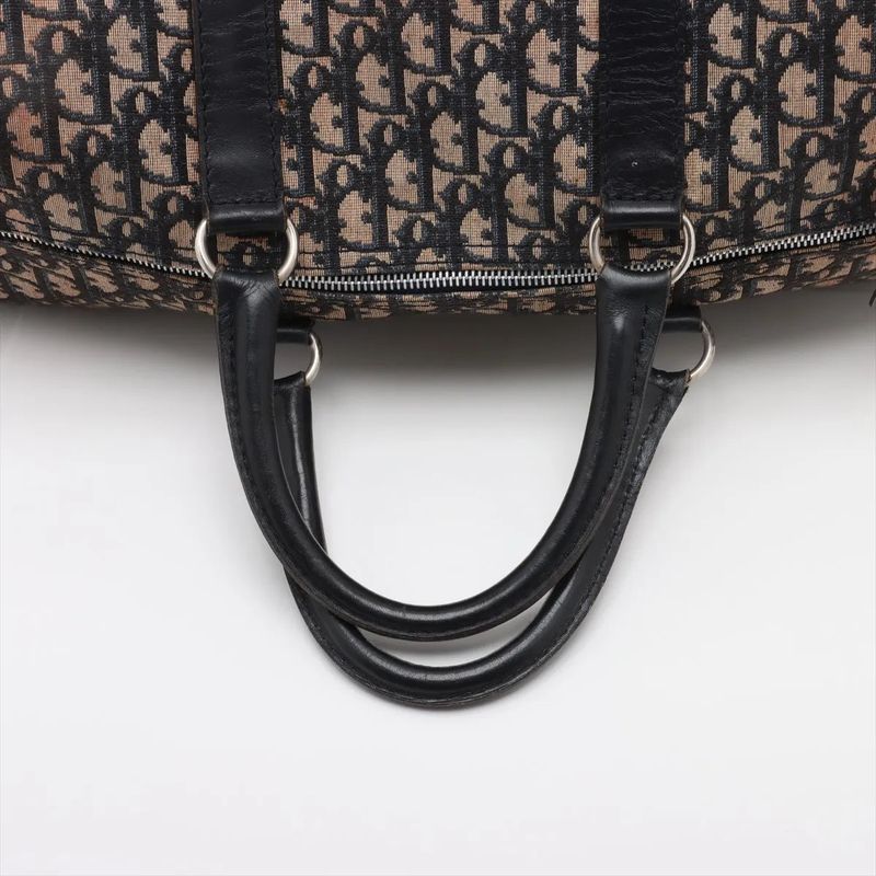 Christian Dior Trotter Leather Canvas Boston Bag Business Travel Tote Navy