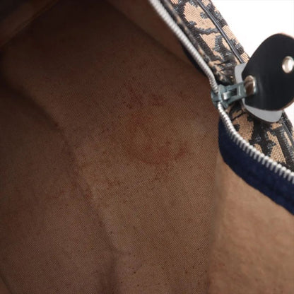 Christian Dior Trotter Leather Canvas Boston Bag Business Travel Tote Navy