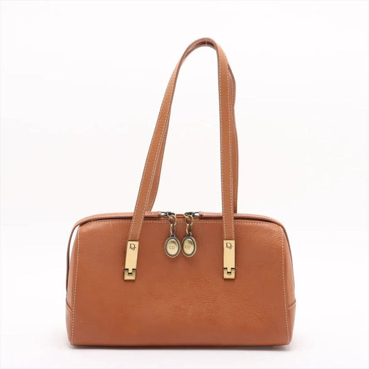 Christian Dior Leather Shoulder Bag Shoulder Tote Hand Genuine Leather Brown
