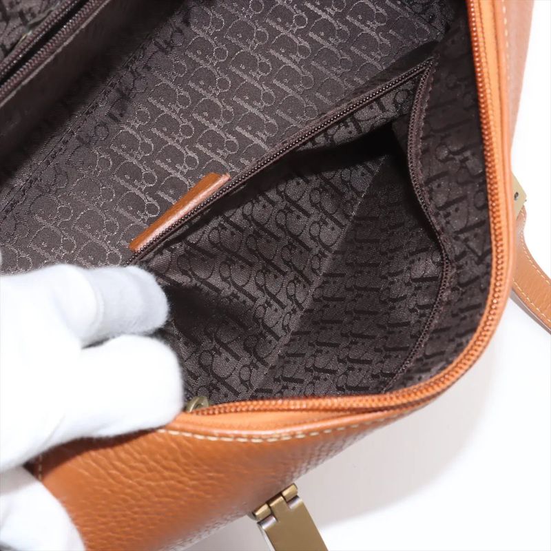 Christian Dior Leather Shoulder Bag Shoulder Tote Hand Genuine Leather Brown
