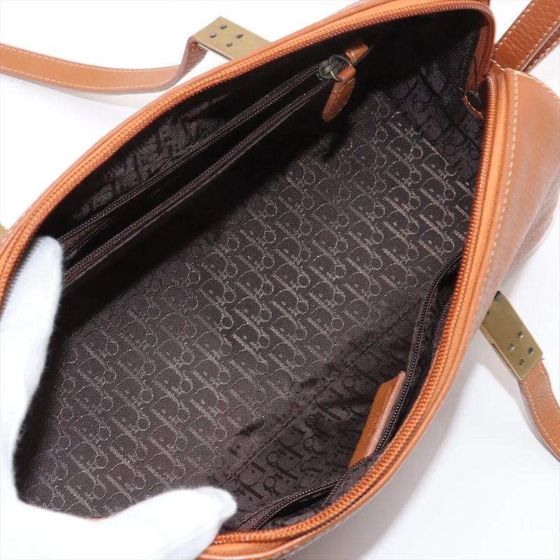 Christian Dior Leather Shoulder Bag Shoulder Tote Hand Genuine Leather Brown