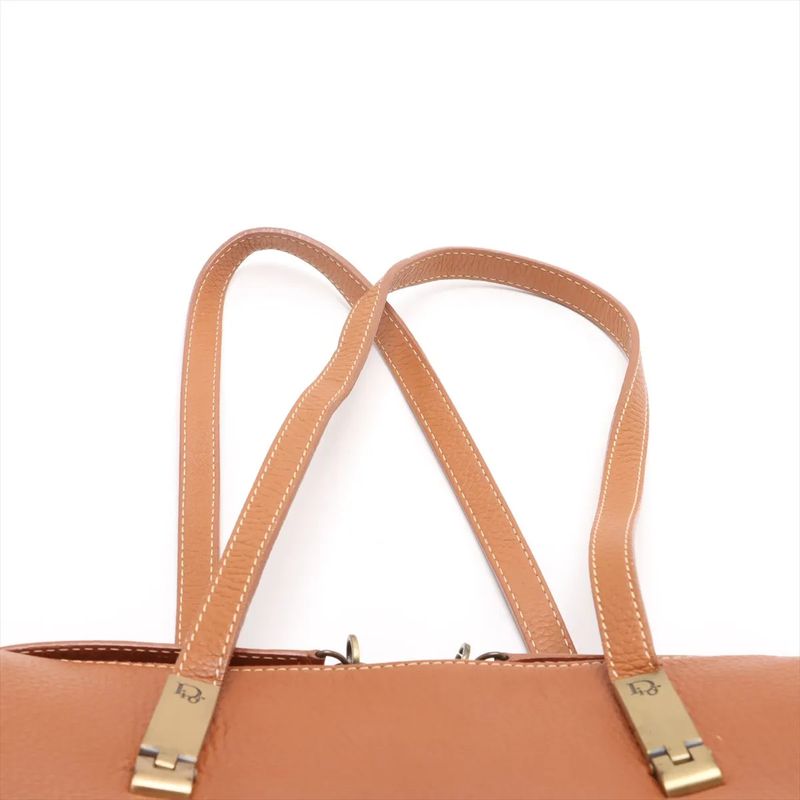 Christian Dior Leather Shoulder Bag Shoulder Tote Hand Genuine Leather Brown