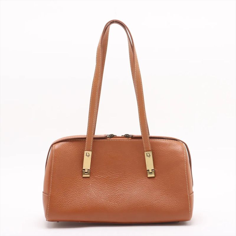 Christian Dior Leather Shoulder Bag Shoulder Tote Hand Genuine Leather Brown