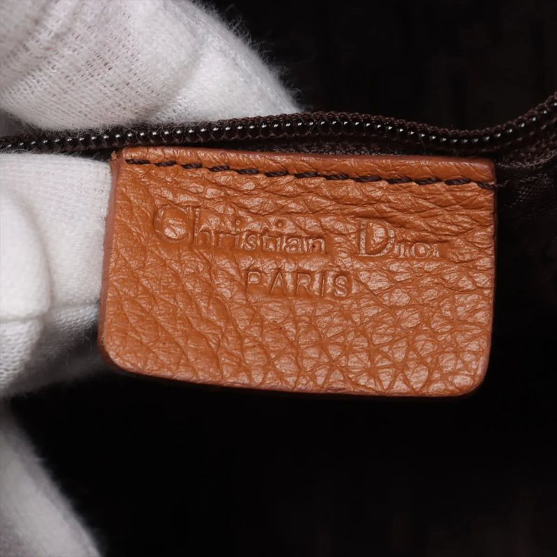 Christian Dior Leather Shoulder Bag Shoulder Tote Hand Genuine Leather Brown