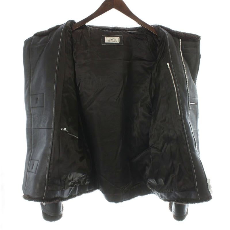 Hermes 23 AW Shearling Coat Duffle Jacket Hh8 Lamb Leather Short